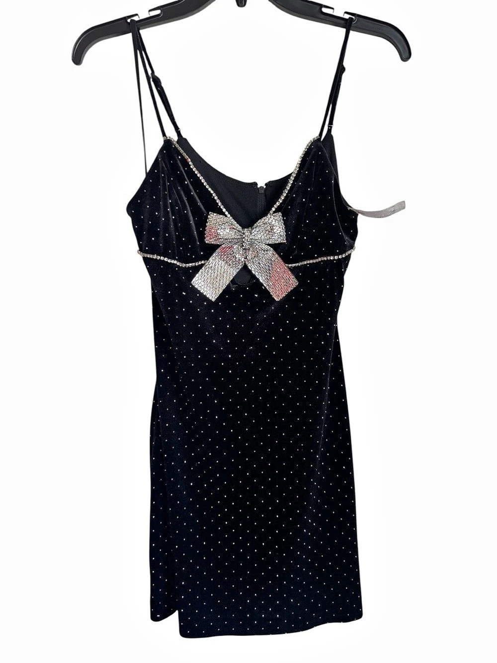 Blondie Nites Black Rhinestone Bow Mini Dress NWT